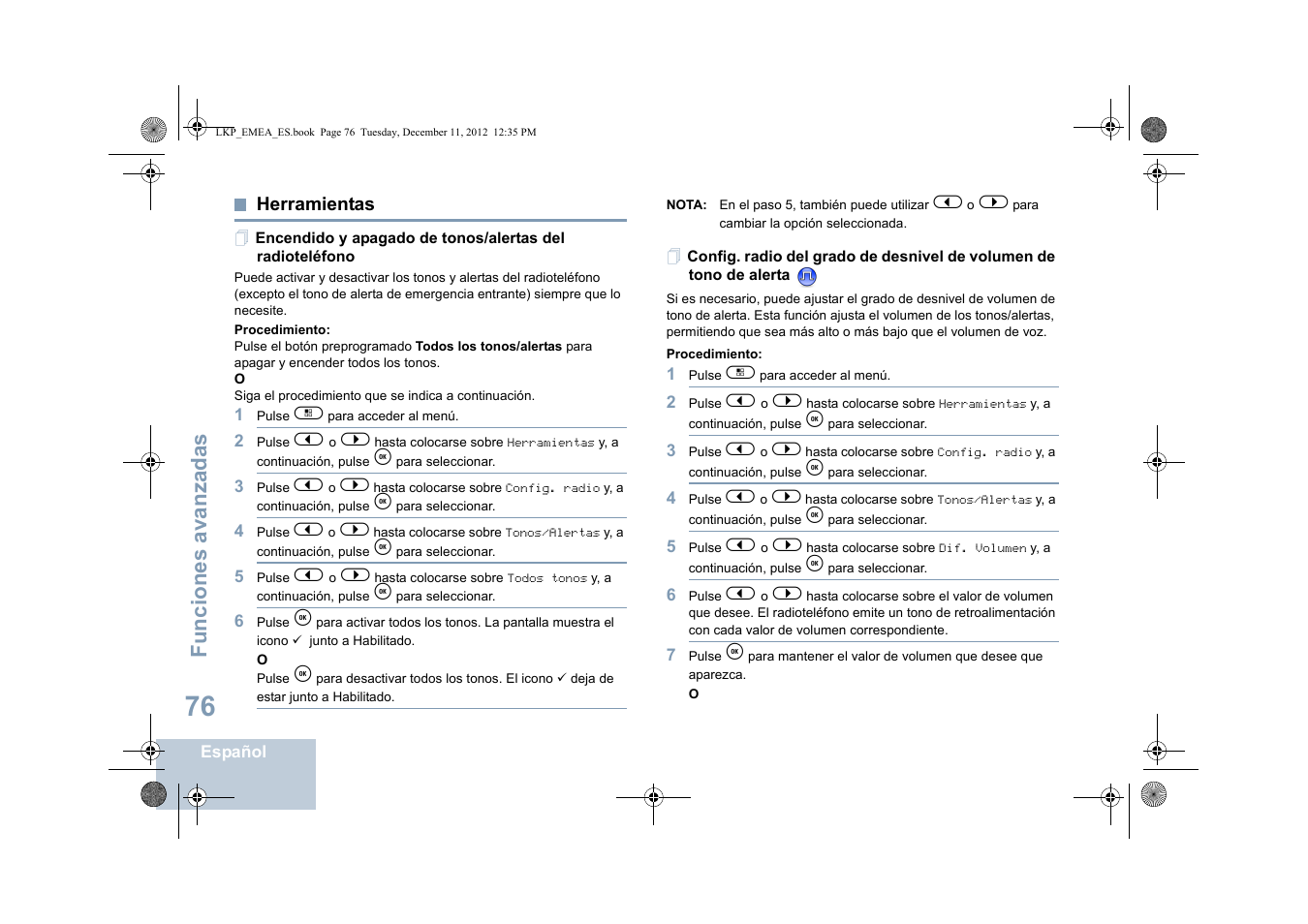 Herramientas, Funciones avanzadas | Motorola DP 2600 User Manual | Page 484 / 900