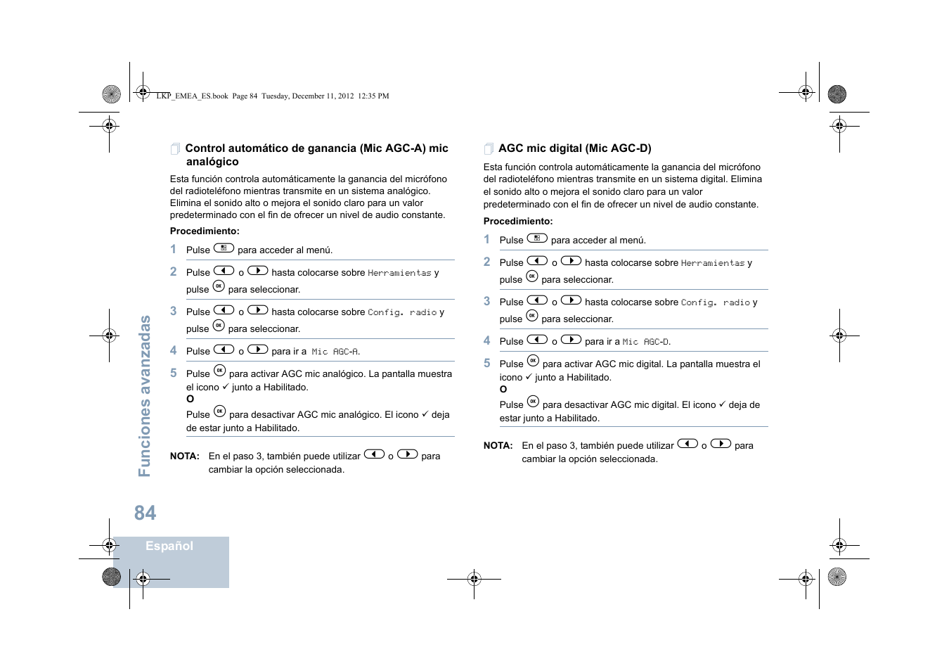 Agc mic digital (mic agc-d), Funciones avanzadas | Motorola DP 2600 User Manual | Page 492 / 900