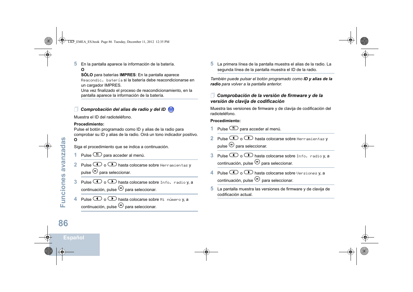 Comprobación del alias de radio y del id, Funciones avanzadas | Motorola DP 2600 User Manual | Page 494 / 900