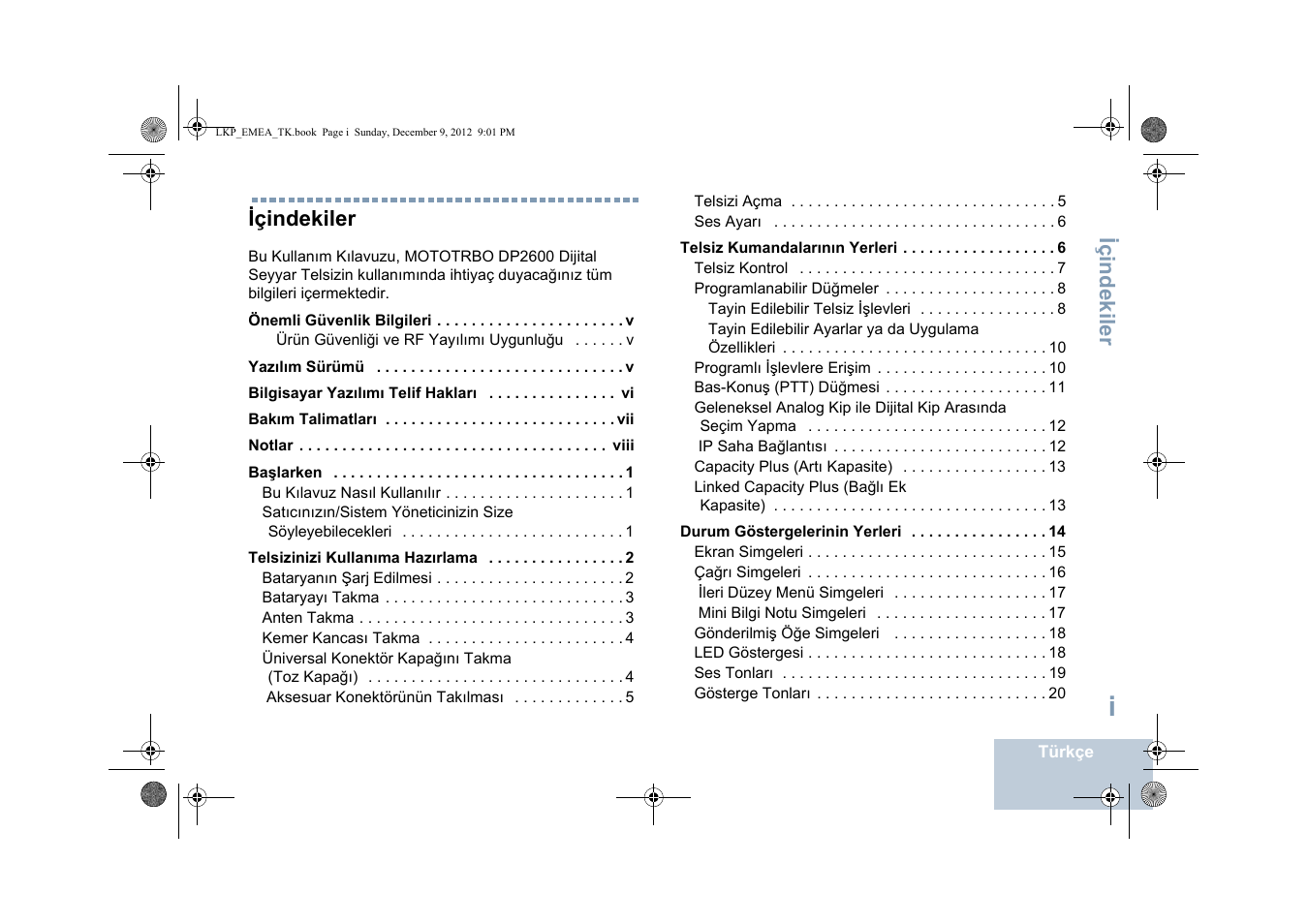 Türkçe, Içindekiler | Motorola DP 2600 User Manual | Page 501 / 900