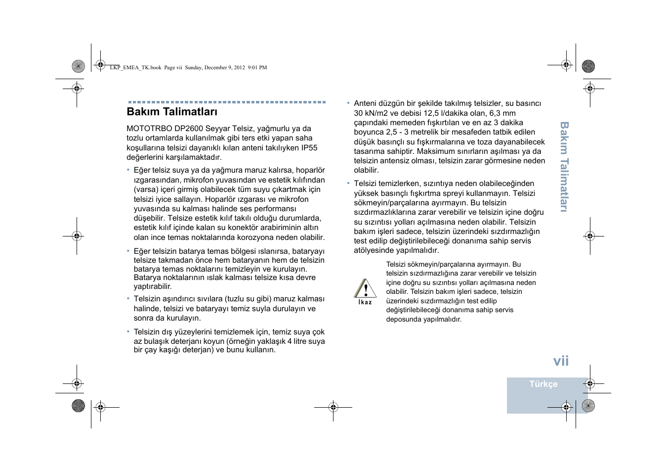 Bakım talimatları | Motorola DP 2600 User Manual | Page 507 / 900