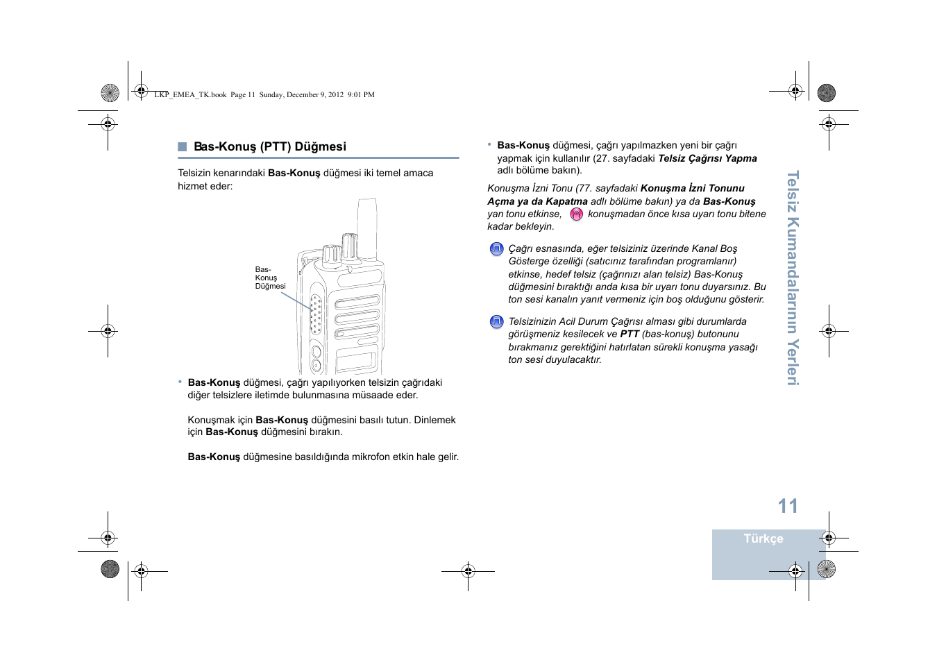 Bas-konuş (ptt) düğmesi, Sayfa, Te lsiz kumandalar ın ın y erleri | Motorola DP 2600 User Manual | Page 519 / 900