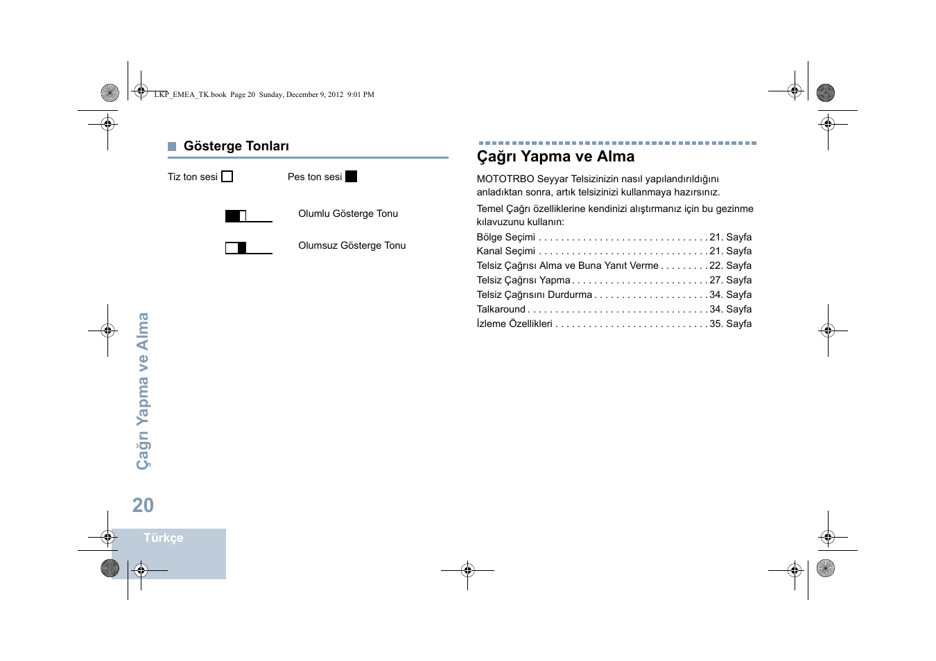 Gösterge tonları, Çağrı yapma ve alma, Sayfa | Motorola DP 2600 User Manual | Page 528 / 900