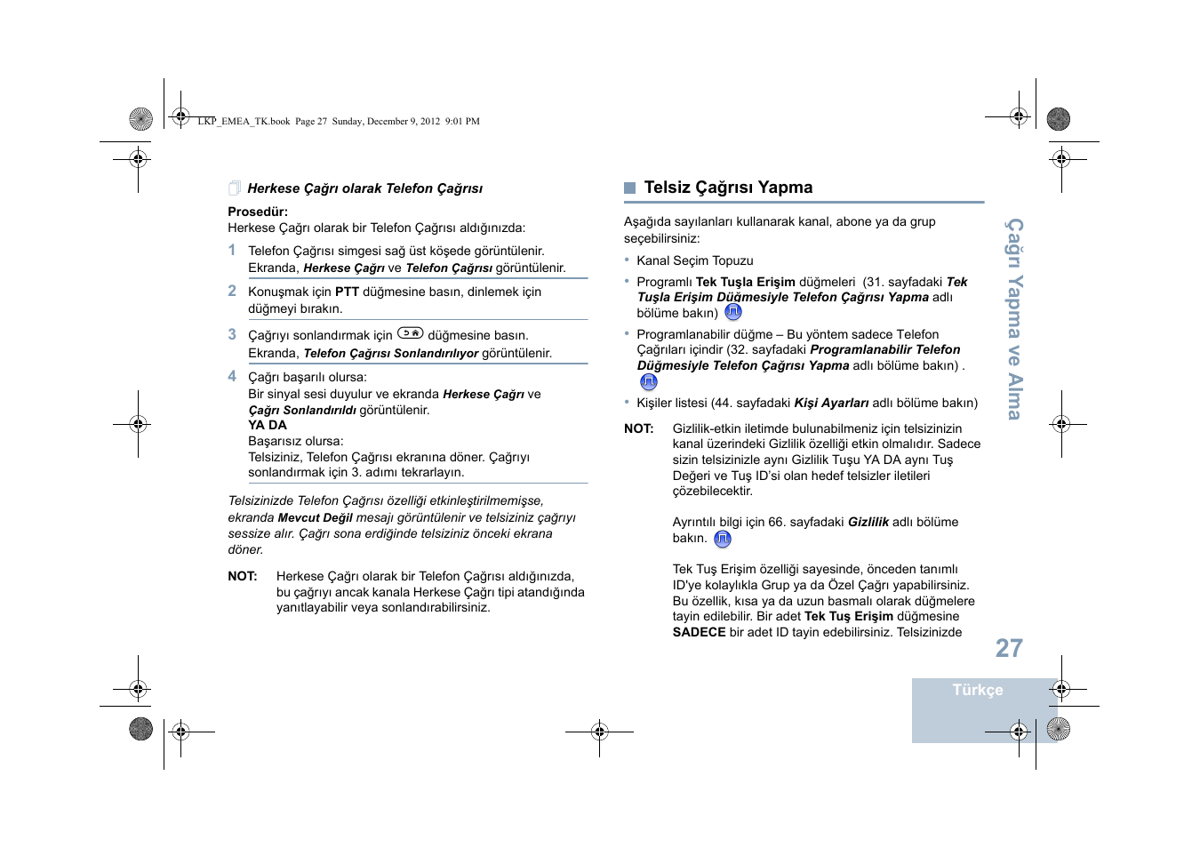 Herkese çağrı olarak telefon çağrısı, Telsiz çağrısı yapma, Sayfa | Motorola DP 2600 User Manual | Page 535 / 900