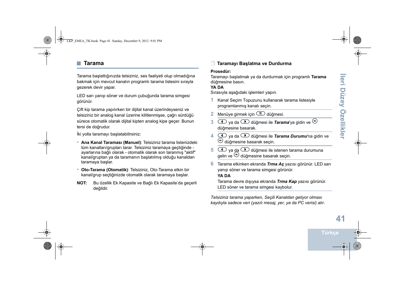 Tarama, Taramayı başlatma ve durdurma, Sayfa | Ileri düzey özellikler | Motorola DP 2600 User Manual | Page 549 / 900