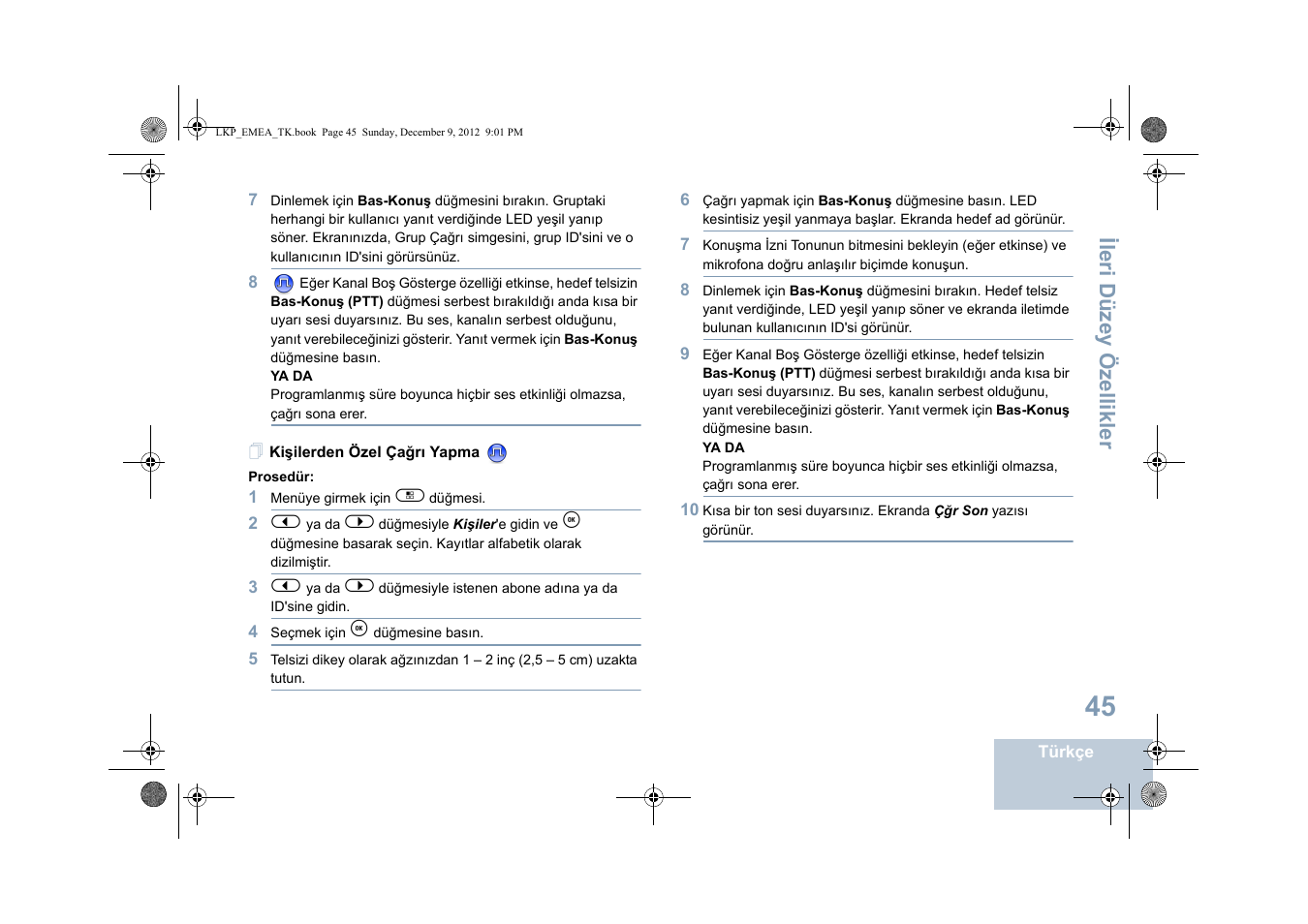 Kişilerden özel çağrı yapma, Sayfadaki kişilerden özel çağrı yapma adl, Ileri düzey özellikler | Motorola DP 2600 User Manual | Page 553 / 900