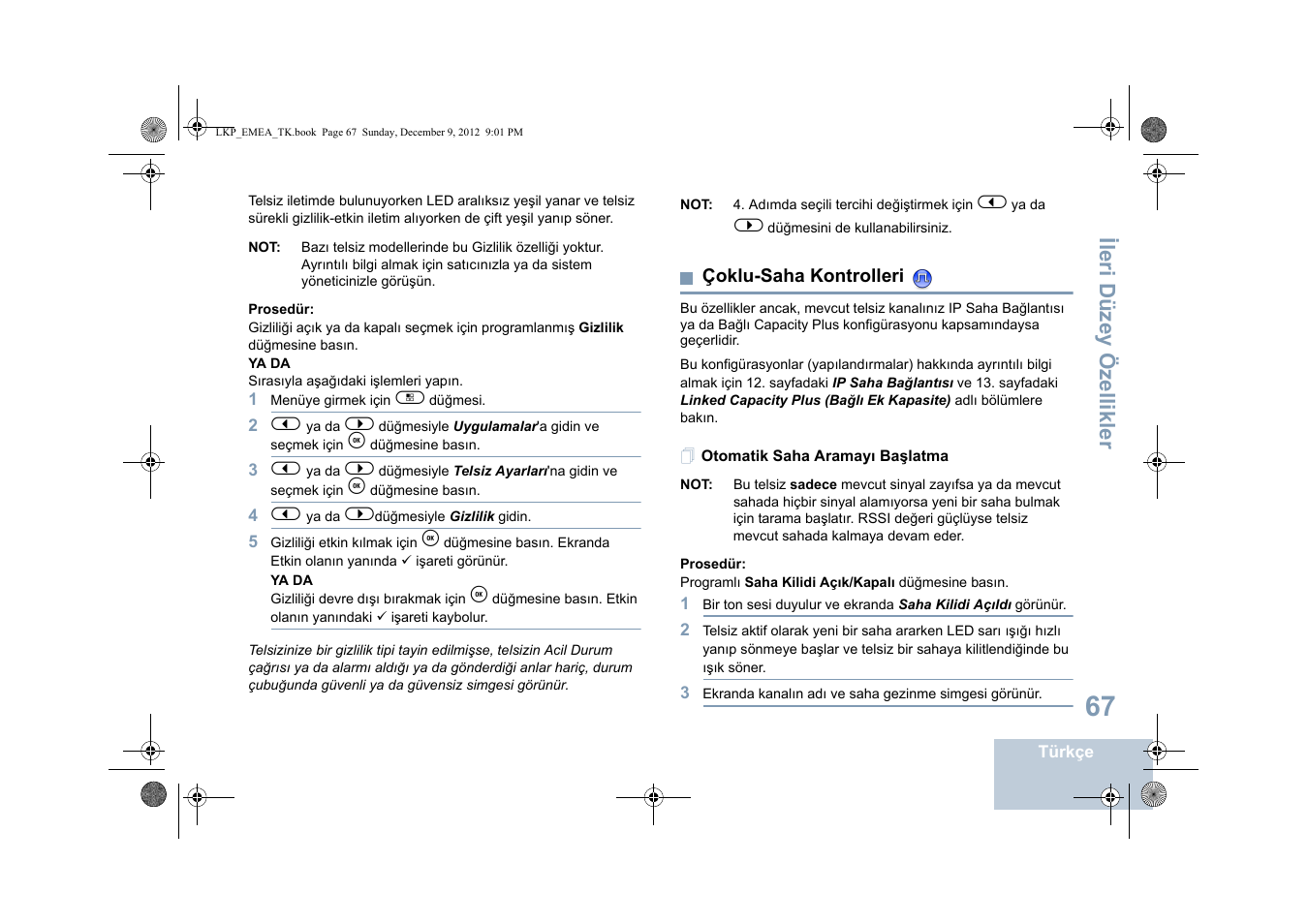 Çoklu-saha kontrolleri, Otomatik saha aramayı başlatma, Sayfa | Ileri düzey özellikler | Motorola DP 2600 User Manual | Page 575 / 900