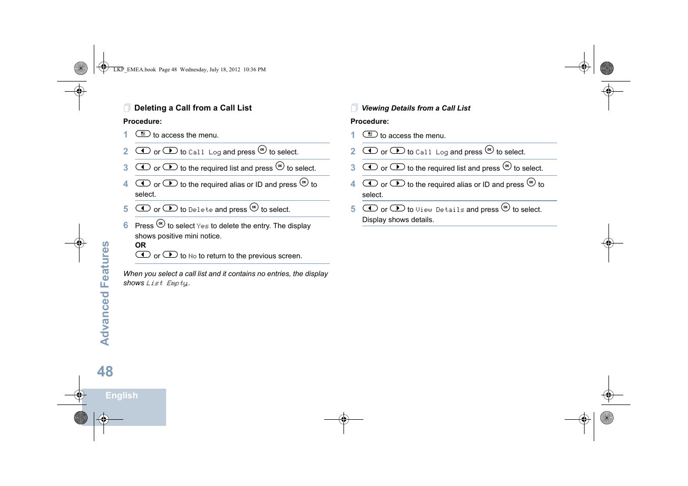 Deleting a call from a call list | Motorola DP 2600 User Manual | Page 58 / 900