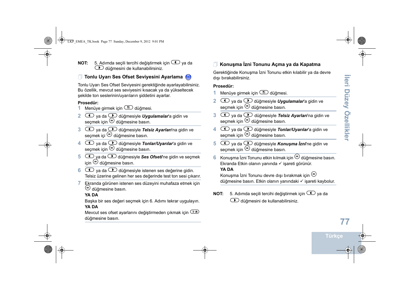 Tonlu uyarı ses ofset seviyesini ayarlama, Konuşma izni tonunu açma ya da kapatma | Motorola DP 2600 User Manual | Page 585 / 900