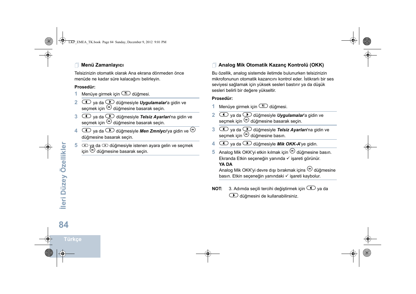 Menü zamanlayıcı, Analog mik otomatik kazanç kontrolü (okk) | Motorola DP 2600 User Manual | Page 592 / 900