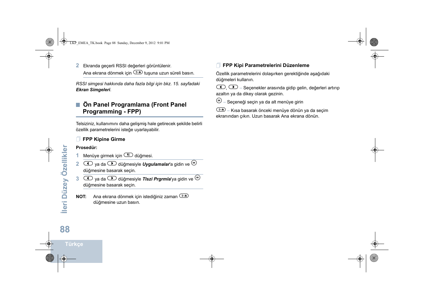 Fpp kipine girme, Fpp kipi parametrelerini düzenleme, Ön panel programlama (front panel | Programming – fpp), Sayfa, Ileri düzey özellikler | Motorola DP 2600 User Manual | Page 596 / 900