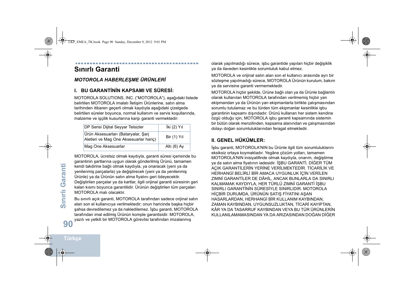 Sınırlı garanti, Sın ırl ı garanti | Motorola DP 2600 User Manual | Page 598 / 900