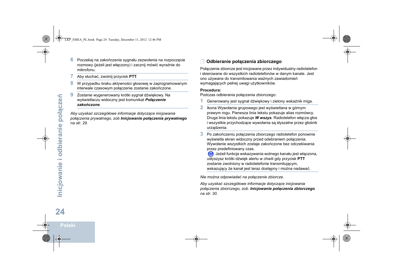 Odbieranie połączenia zbiorczego, Inicjowanie i odbieranie po łą cze ń | Motorola DP 2600 User Manual | Page 632 / 900