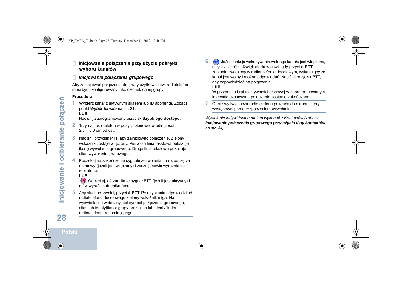 Inicjowanie połączenia grupowego, Inicjowanie i odbieranie po łą cze ń | Motorola DP 2600 User Manual | Page 636 / 900