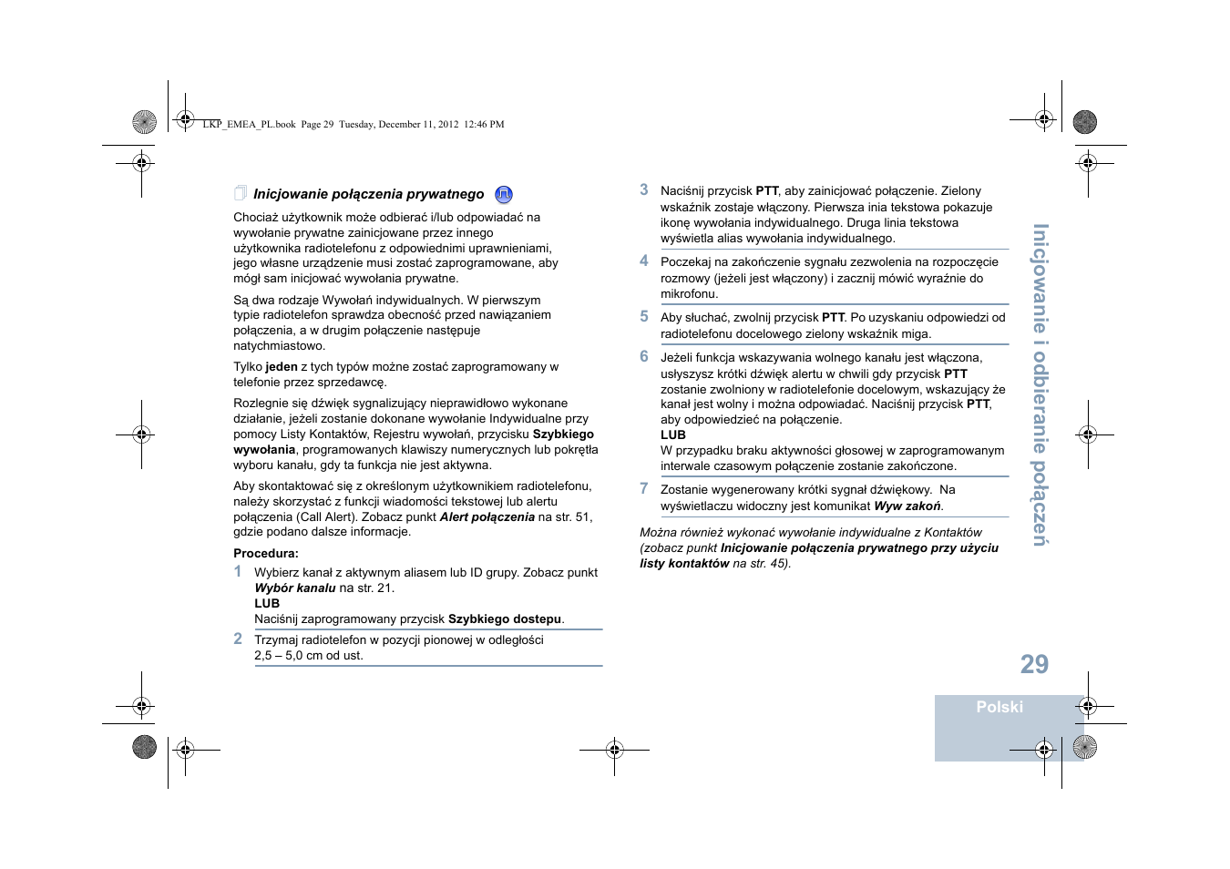 Inicjowanie połączenia prywatnego, Zob inicjowanie połączenia prywatnego, Inicjowanie i odbieranie po łą cze ń | Motorola DP 2600 User Manual | Page 637 / 900