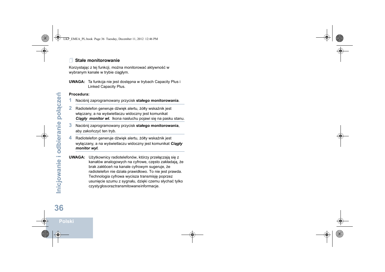 Stałe monitorowanie, Inicjowanie i odbieranie po łą cze ń | Motorola DP 2600 User Manual | Page 644 / 900