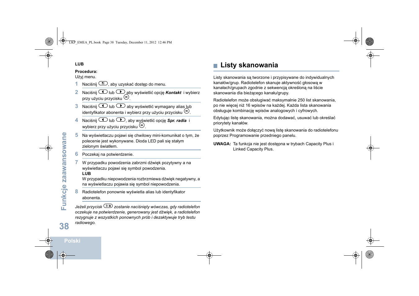 Listy skanowania, Fu nkcje zaaw an so wane | Motorola DP 2600 User Manual | Page 646 / 900