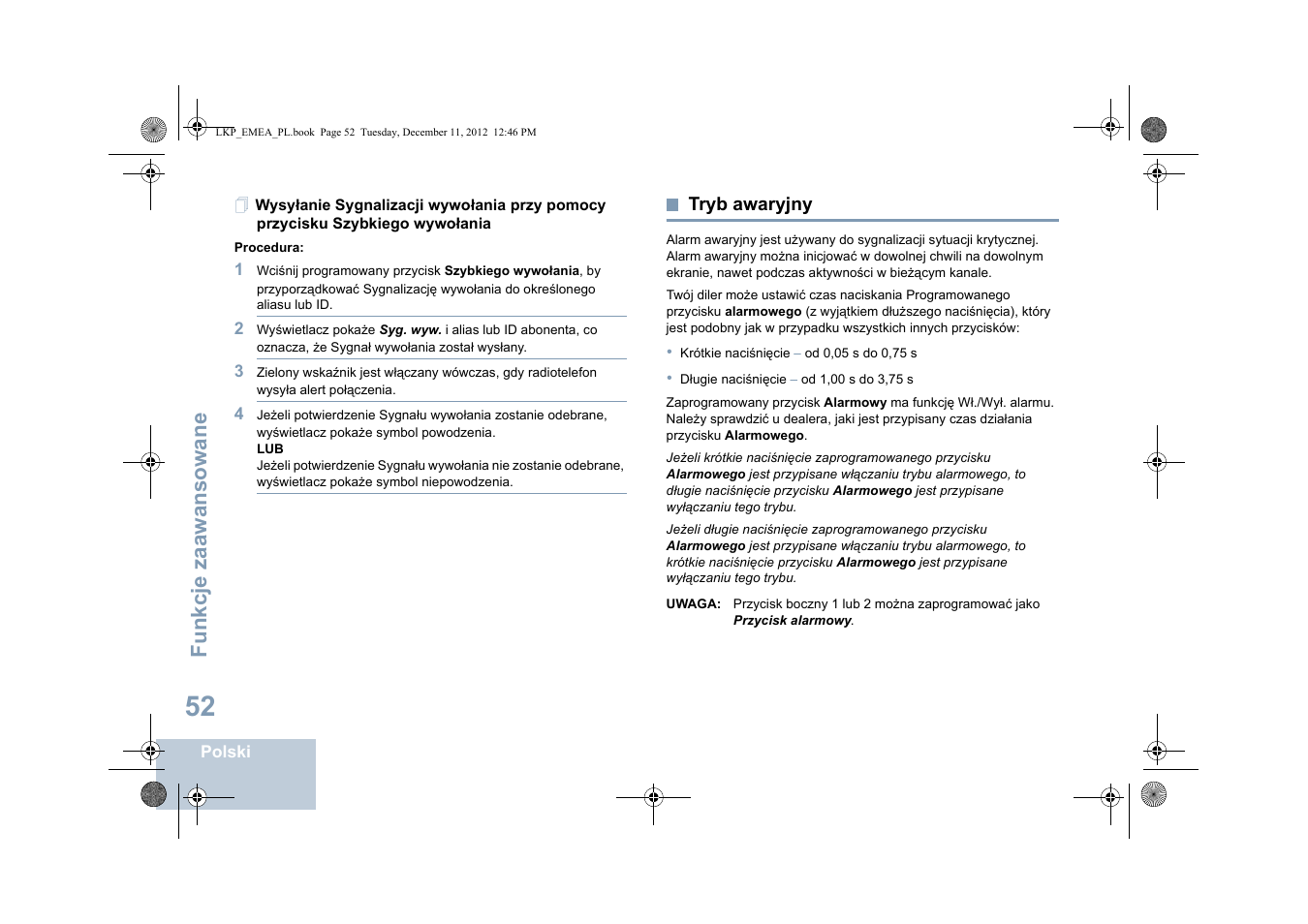 Tryb awaryjny, Fu nkcje zaaw an so wane | Motorola DP 2600 User Manual | Page 660 / 900