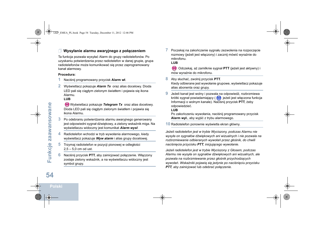 Wysyłanie alarmu awaryjnego z połączeniem, Fu nkcje zaaw an so wane | Motorola DP 2600 User Manual | Page 662 / 900