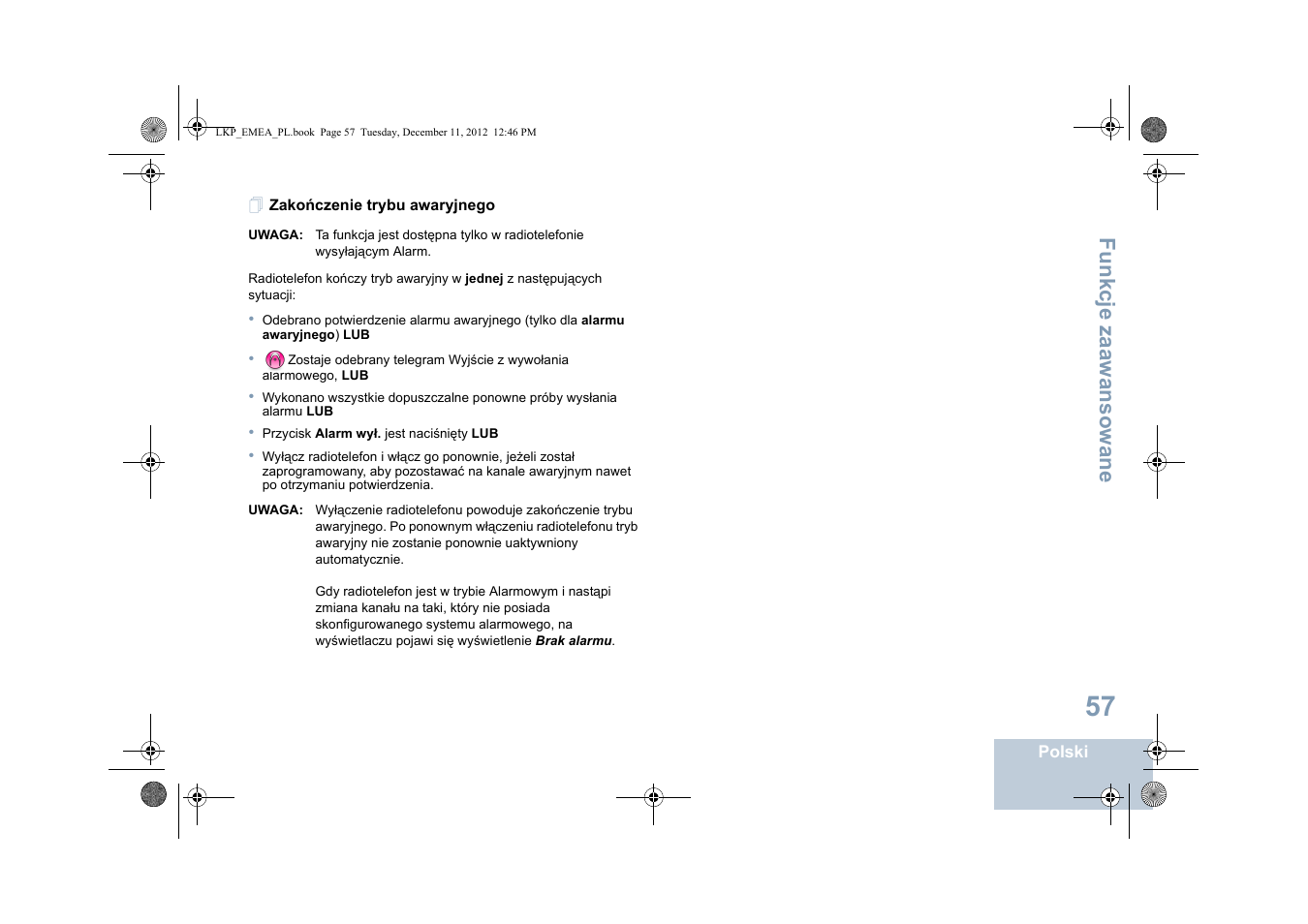 Zakończenie trybu awaryjnego, Fu n kcje zaaw an so wan e | Motorola DP 2600 User Manual | Page 665 / 900