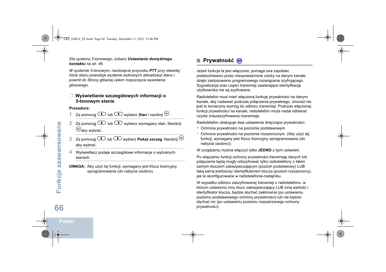 Prywatność, Z prywatność, Fu nkcje zaaw an so wane | Motorola DP 2600 User Manual | Page 674 / 900