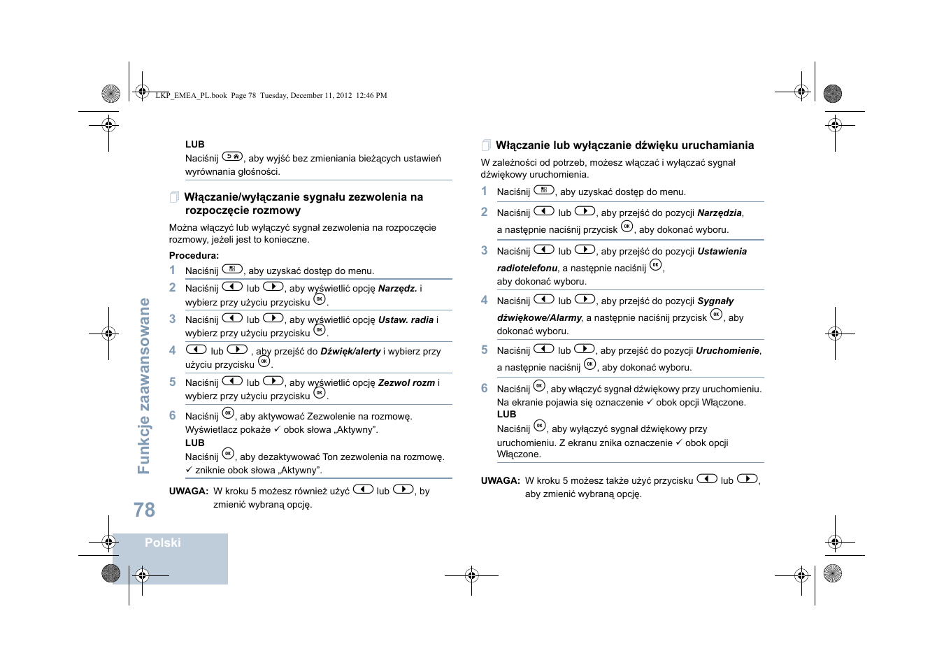 Włączanie lub wyłączanie dźwięku uruchamiania, Fu nkcje zaaw an so wane | Motorola DP 2600 User Manual | Page 686 / 900