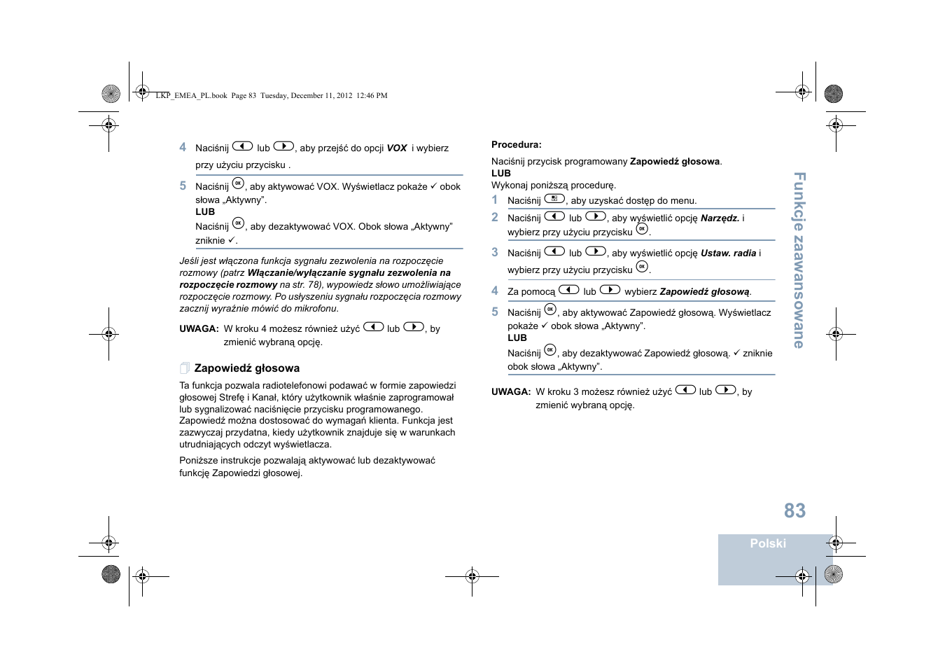 Zapowiedź głosowa, Fu n kcje zaaw an so wan e | Motorola DP 2600 User Manual | Page 691 / 900