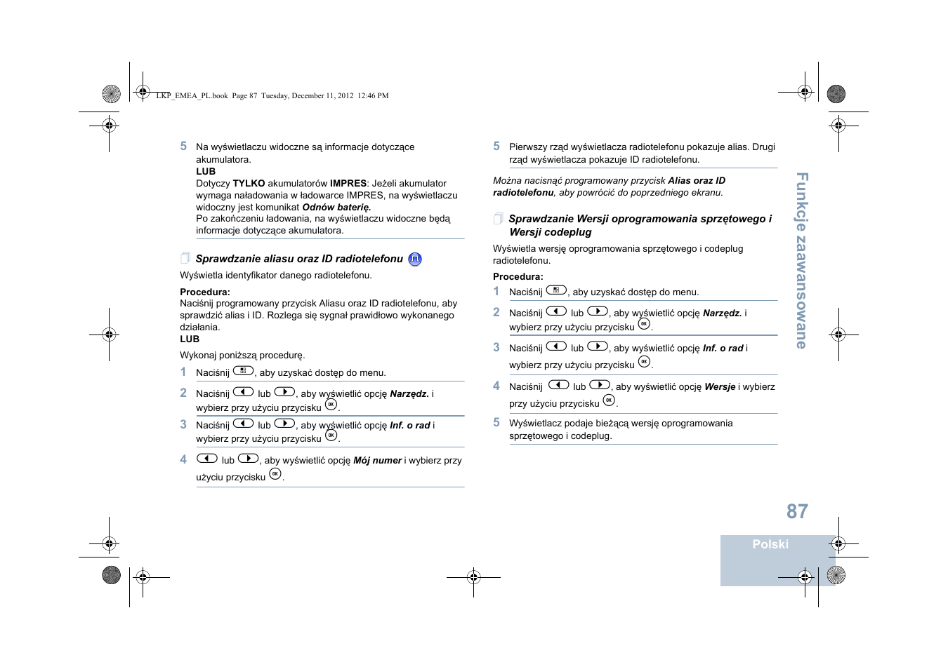 Sprawdzanie aliasu oraz id radiotelefonu, Fu n kcje zaaw an so wan e | Motorola DP 2600 User Manual | Page 695 / 900