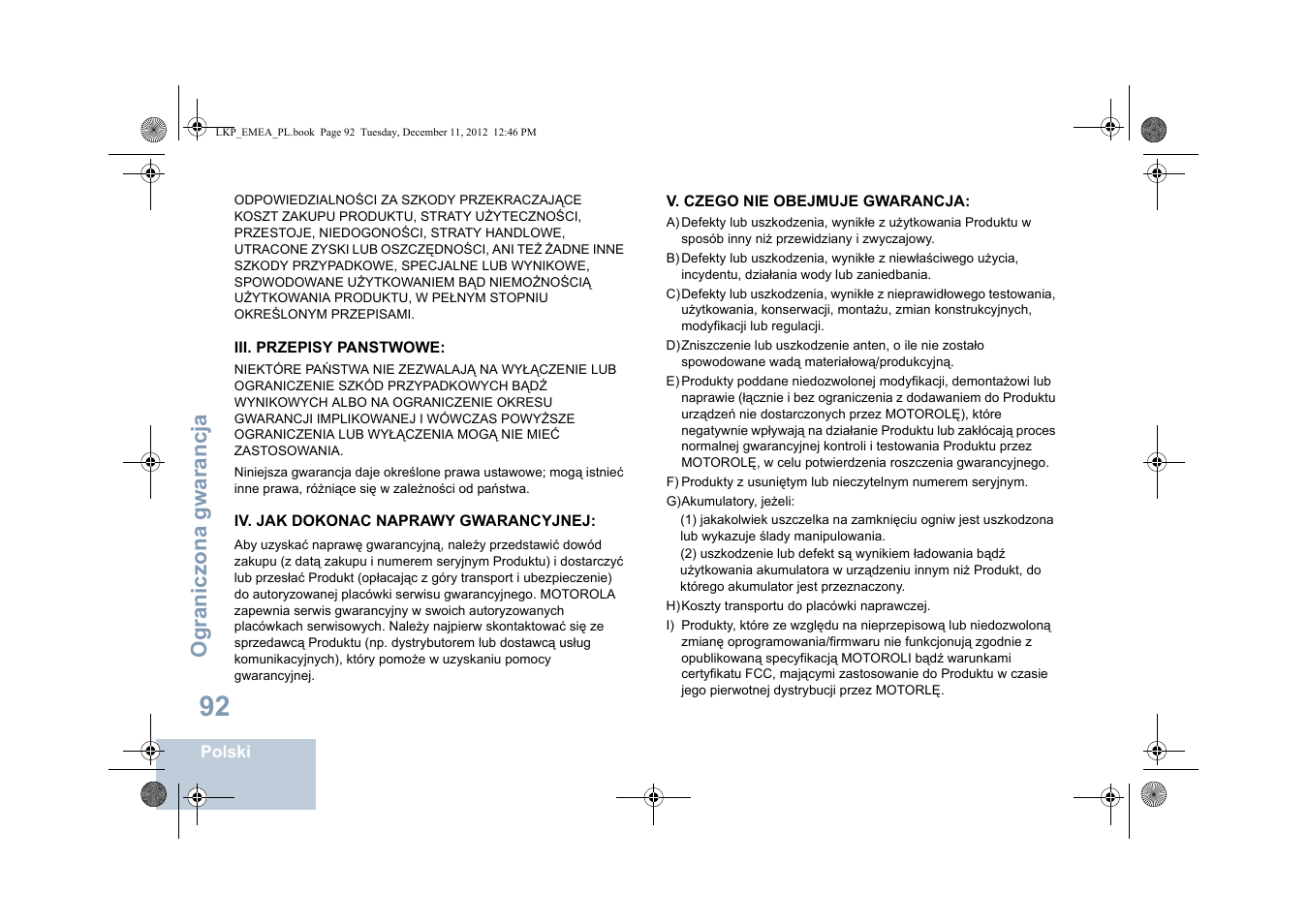 Ograniczona gwarancja | Motorola DP 2600 User Manual | Page 700 / 900