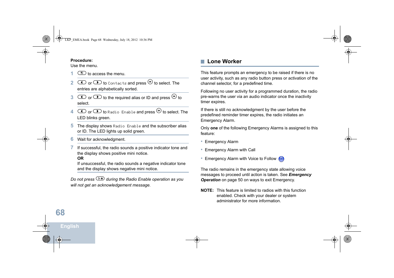 Lone worker | Motorola DP 2600 User Manual | Page 78 / 900