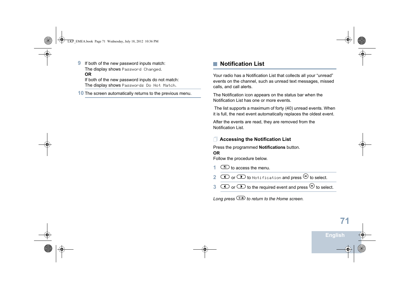 Notification list, Accessing the notification list | Motorola DP 2600 User Manual | Page 81 / 900