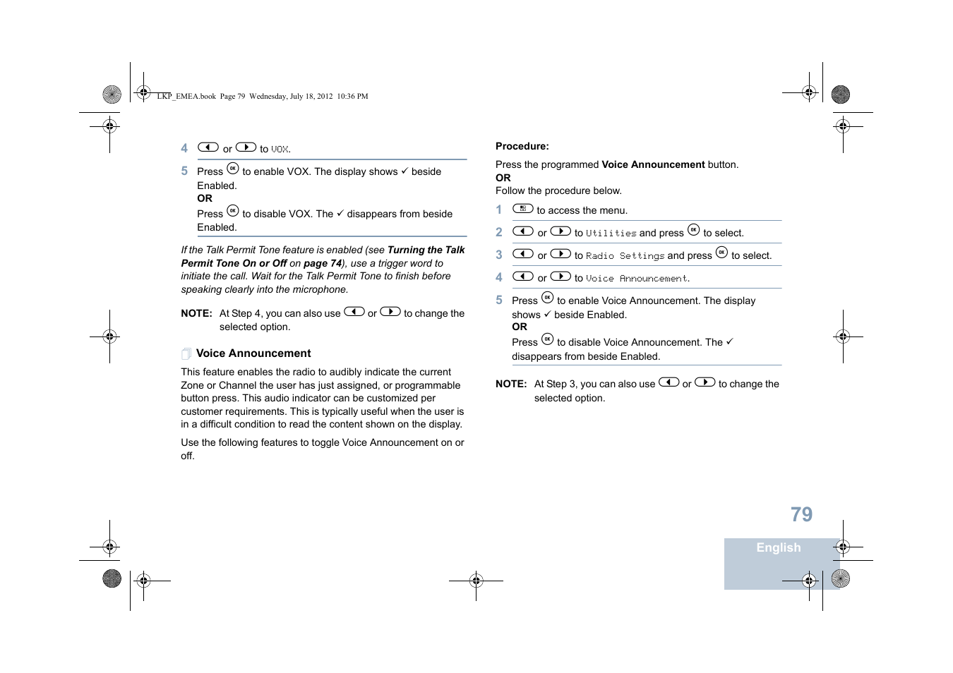 Voice announcement | Motorola DP 2600 User Manual | Page 89 / 900