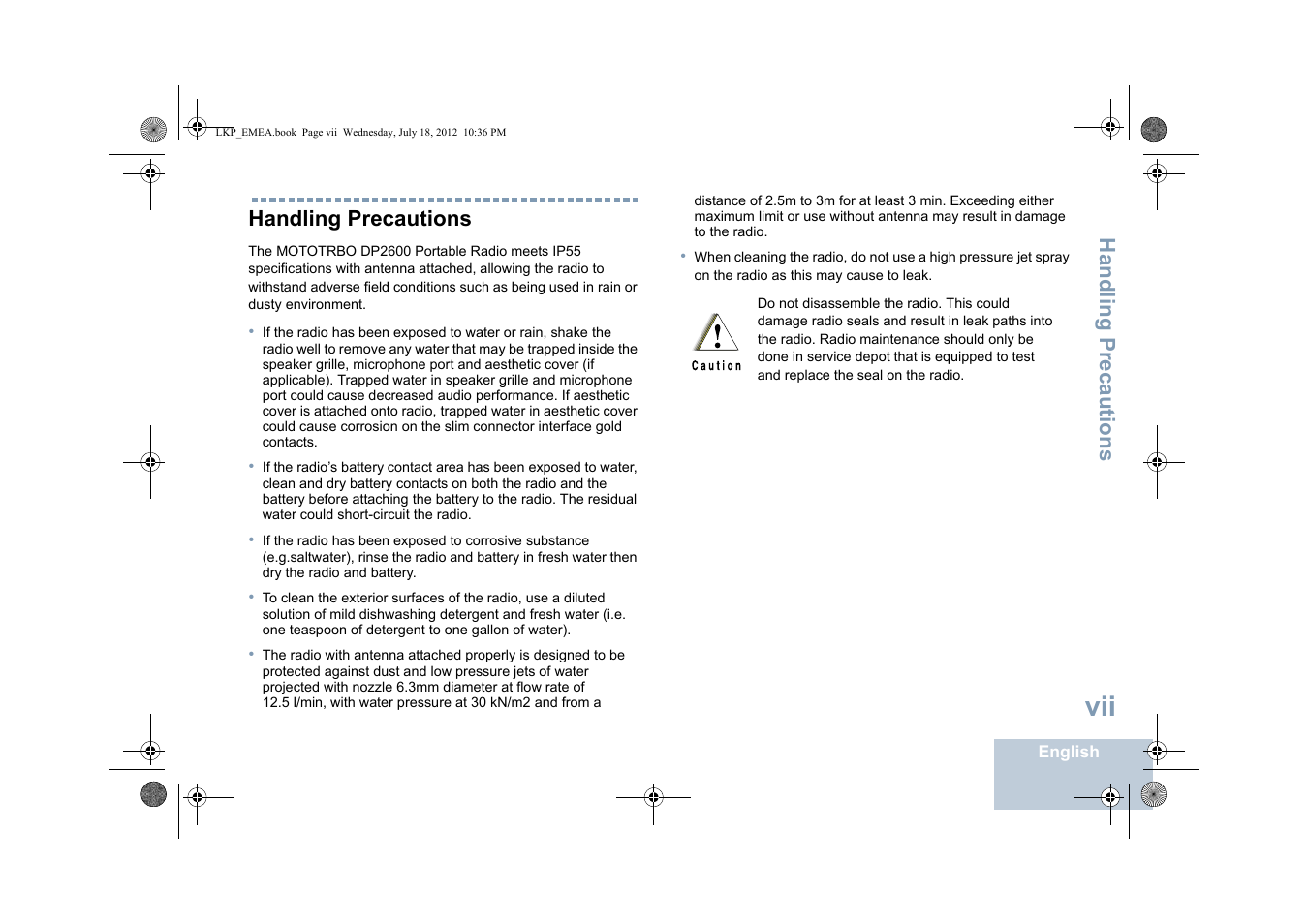 Handling precautions | Motorola DP 2600 User Manual | Page 9 / 900