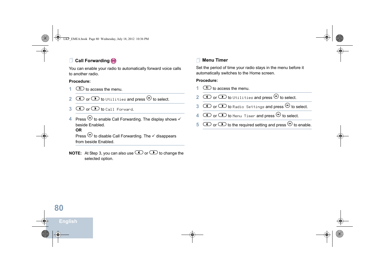 Call forwarding, Menu timer, Call forwarding menu timer | Motorola DP 2600 User Manual | Page 90 / 900