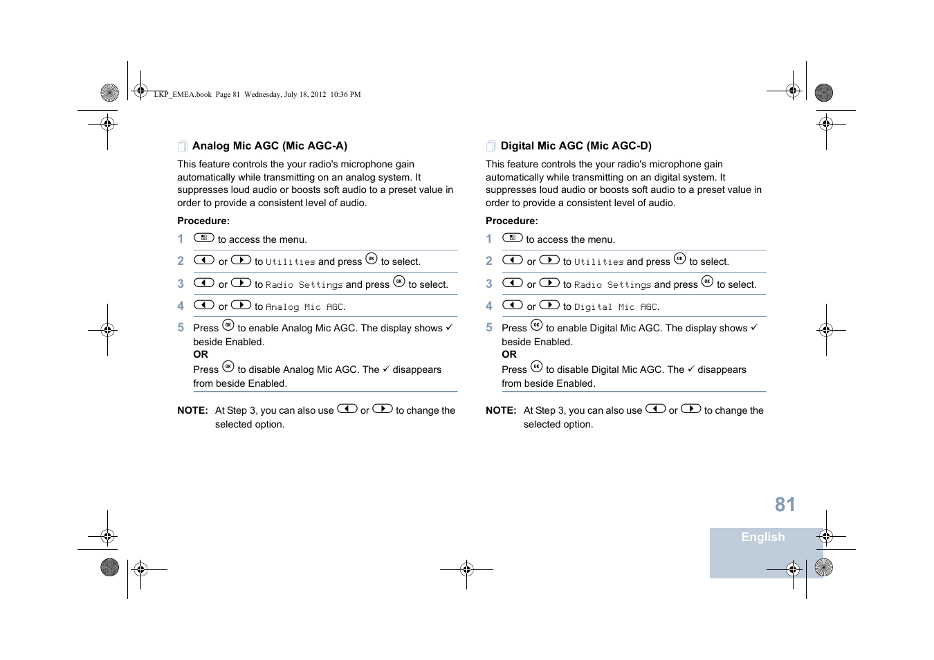 Analog mic agc (mic agc-a), Digital mic agc (mic agc-d) | Motorola DP 2600 User Manual | Page 91 / 900