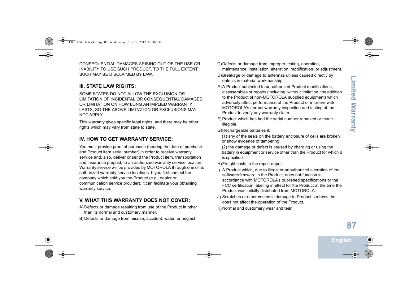 Li mit ed w arra nty | Motorola DP 2600 User Manual | Page 97 / 900