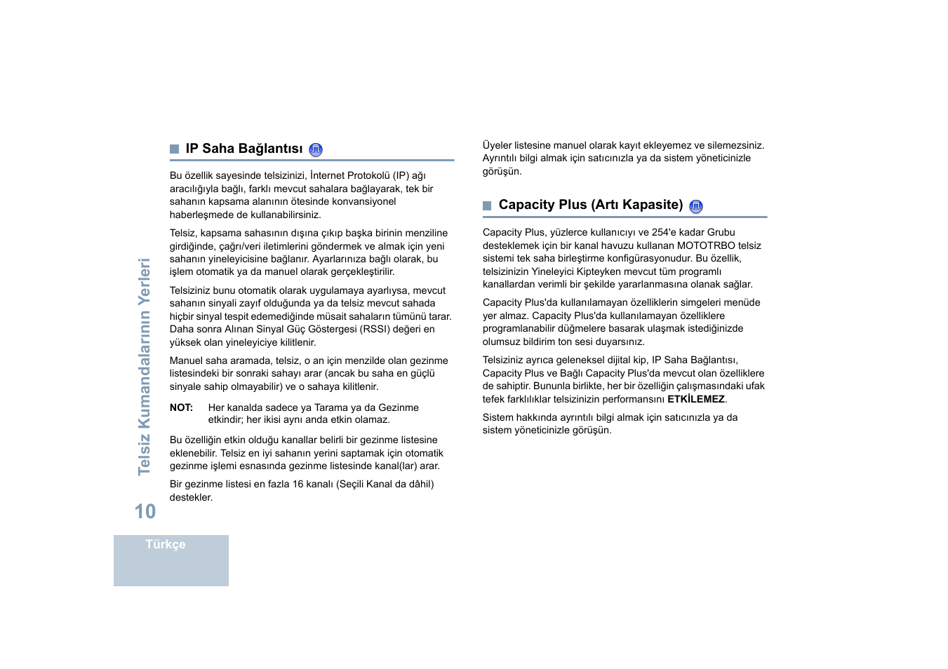 Ip saha bağlantısı, Capacity plus (artı kapasite), Ip saha bağlantısı capacity plus (artı kapasite) | Sayf, Sayfa capacity plus (artı kapasite), Sayfa | Motorola DP 4400 UHF User Manual | Page 258 / 436