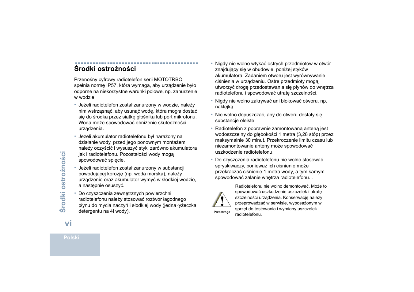 Środki ostrożności | Motorola DP 4400 UHF User Manual | Page 296 / 436