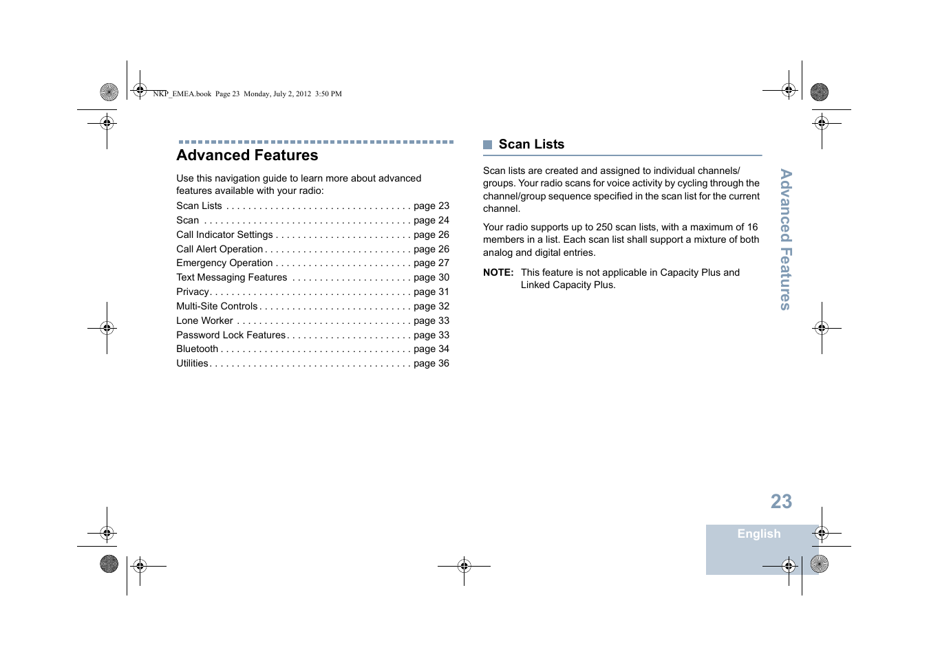 Advanced features, Scan lists | Motorola DP 4400 UHF User Manual | Page 31 / 436