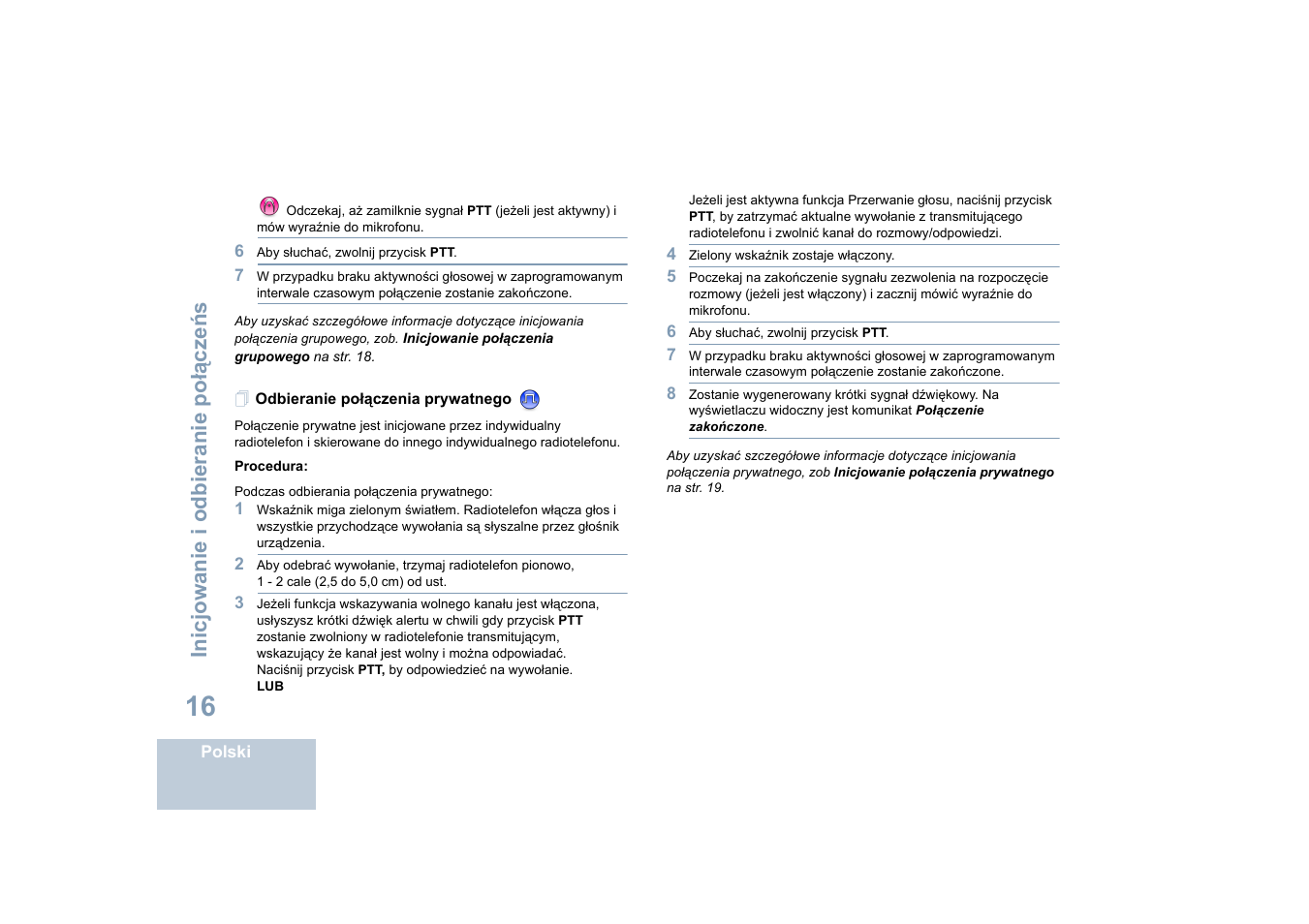 Odbieranie połączenia prywatnego, Inicjowanie i odbieranie po łą cze ń s | Motorola DP 4400 UHF User Manual | Page 312 / 436