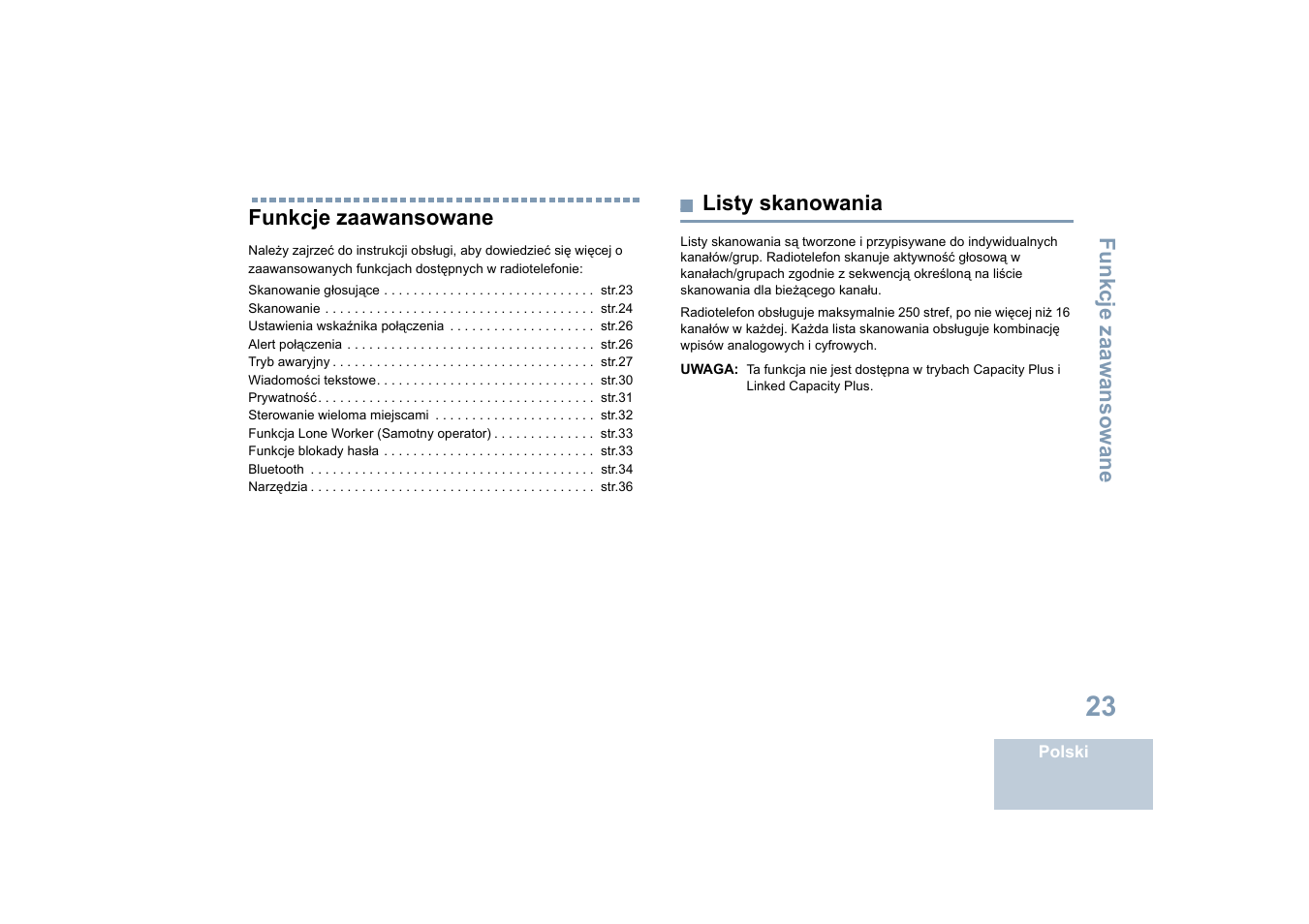 Funkcje zaawansowane, Listy skanowania | Motorola DP 4400 UHF User Manual | Page 319 / 436