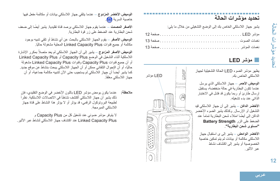 تحديد مؤشرات الحالة, مؤشر led, 12 led رشؤم | تلا لمحقم رشؤاحدئد ة, تلا لمحقمرشؤاحدئد ة | Motorola DP 4400 UHF User Manual | Page 405 / 436