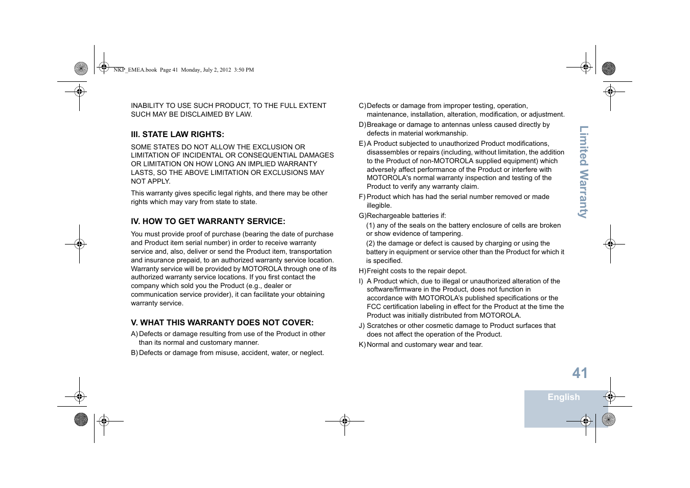 Li mit ed w arra nty | Motorola DP 4400 UHF User Manual | Page 49 / 436