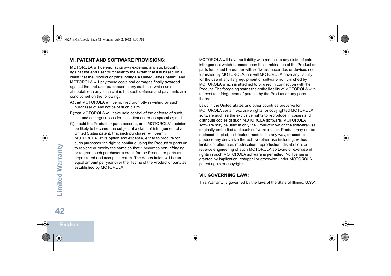 Limited w arranty | Motorola DP 4400 UHF User Manual | Page 50 / 436