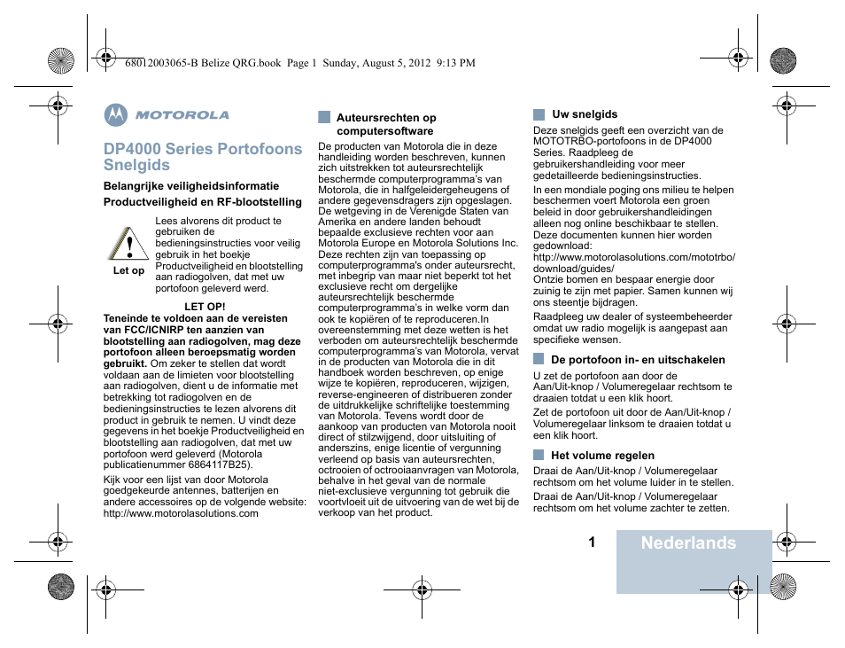 Nederlands, Dp4000 series portofoons snelgids | Motorola DP 4600 UHF User Manual | Page 15 / 40