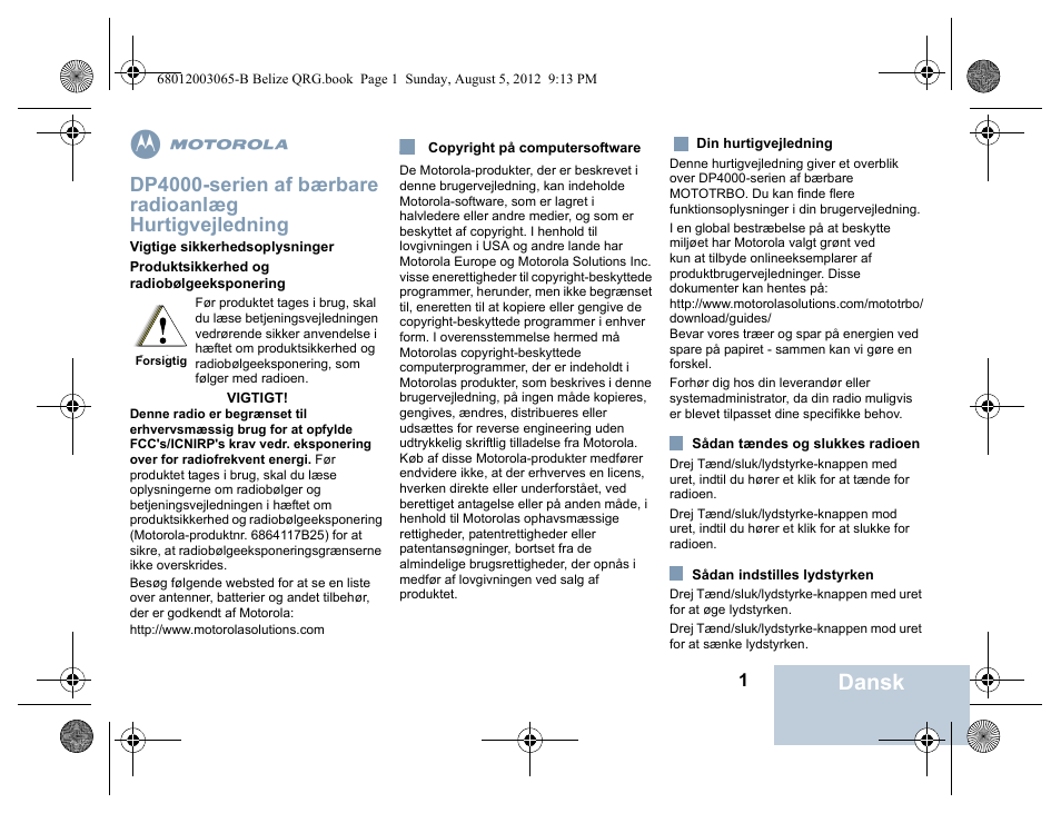 Dansk | Motorola DP 4600 UHF User Manual | Page 17 / 40