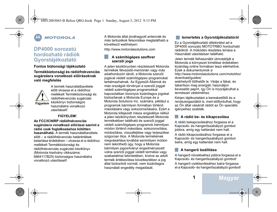 Magyar, Dp4000 sorozatú hordozható rádiók gyorstájékoztató | Motorola DP 4600 UHF User Manual | Page 23 / 40