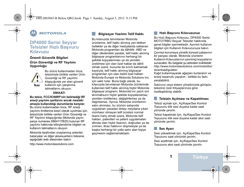 Türkçe | Motorola DP 4600 UHF User Manual | Page 27 / 40