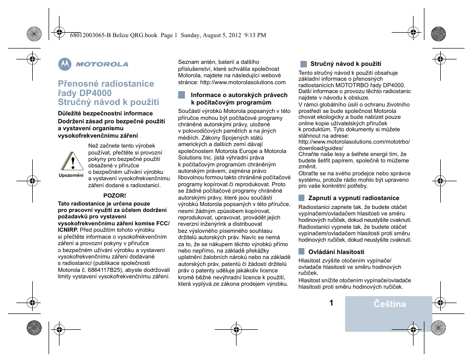 Čeština | Motorola DP 4600 UHF User Manual | Page 29 / 40