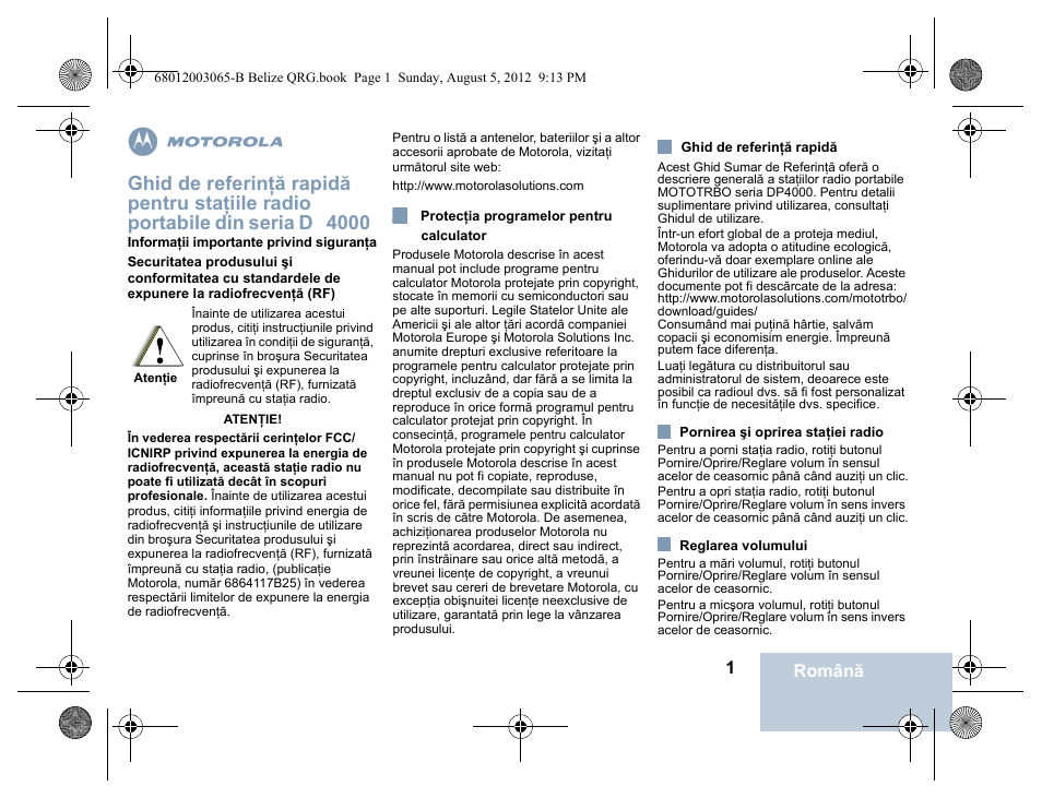 Română, Română 1 | Motorola DP 4600 UHF User Manual | Page 33 / 40